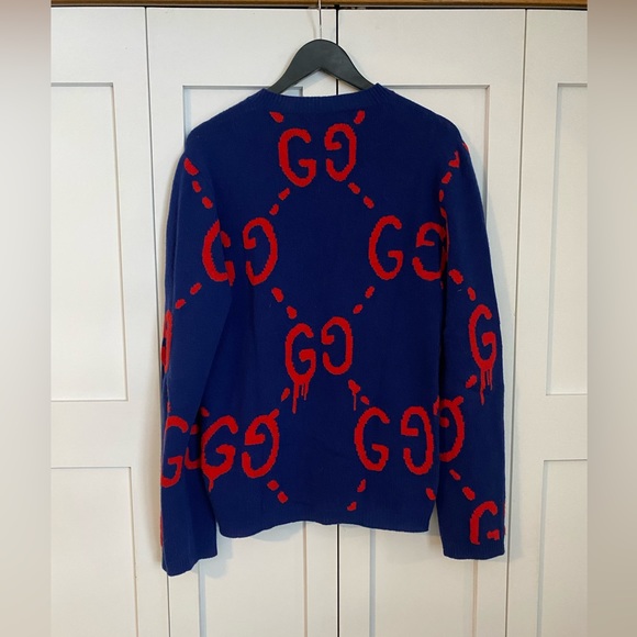 Gucci Ghost GG Drip Navy Wool Knit Sweater - Picture 2 of 8